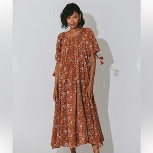 Cleobella Mahani Kaftan Dress Terracotta Floral NWT Large